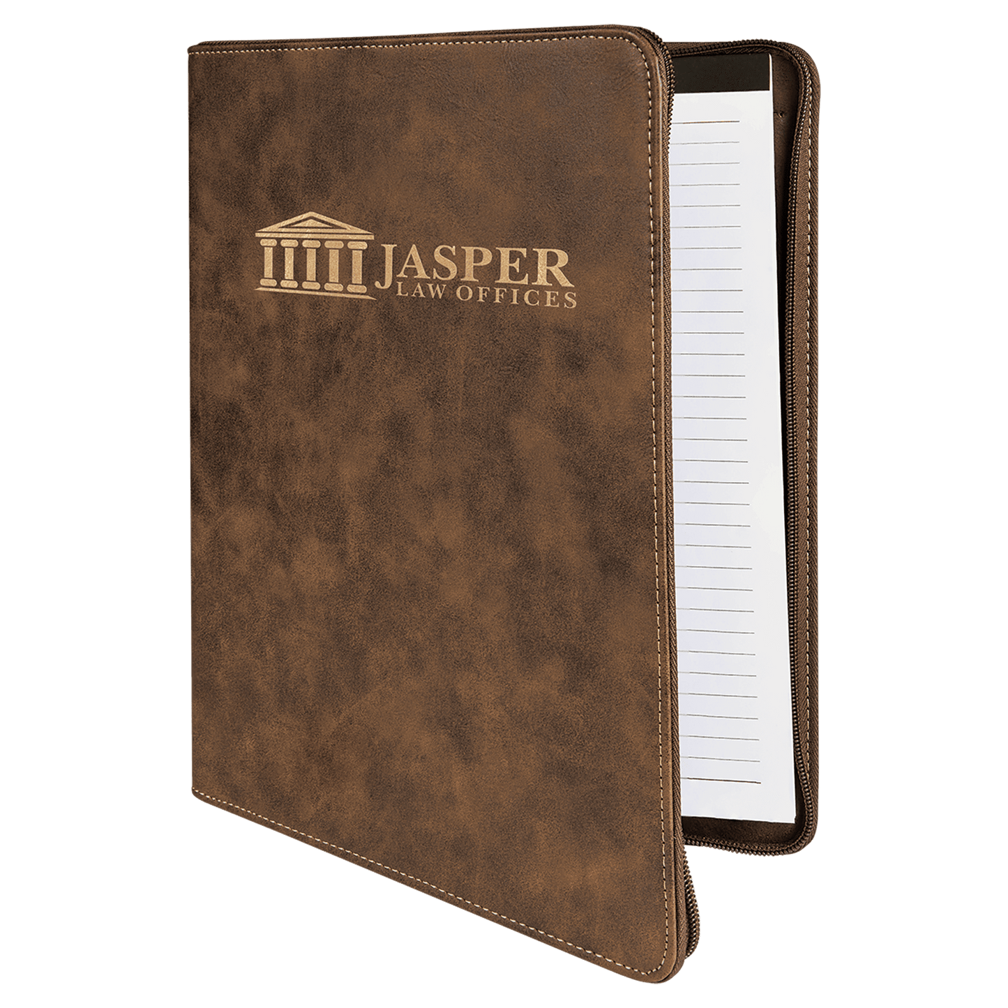 9 1/2" x 12" Rustic/Gold w/ Zipper Laserable Leatherette Portfolio with Notepad
