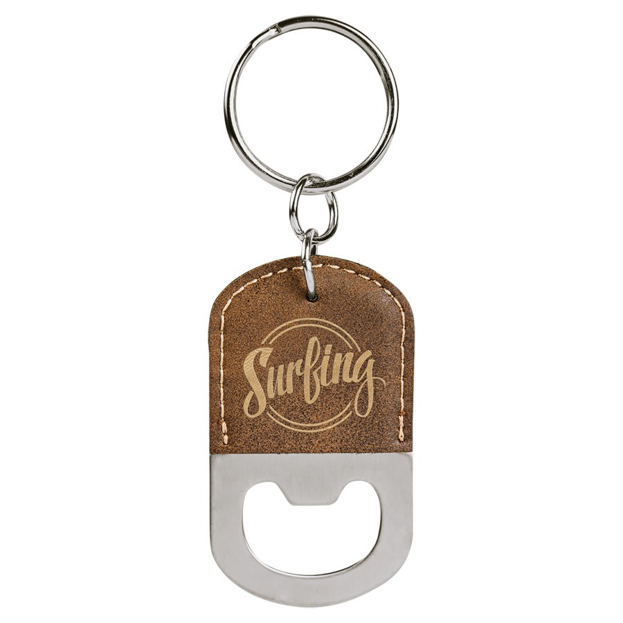 Rustic/Gold laser engravable leatherette keychain bottle opener personalized gift