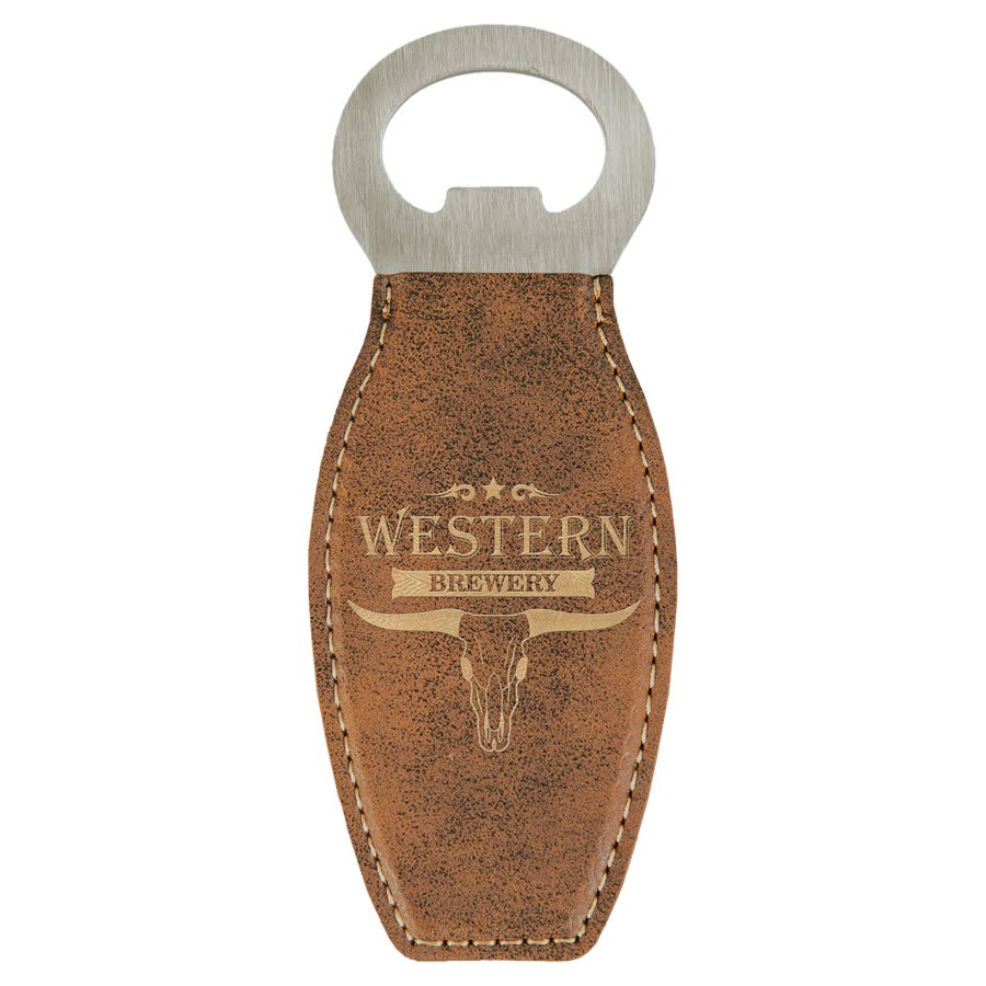 Rustic/Gold laser engravable leatherette bottle opener personalized gift