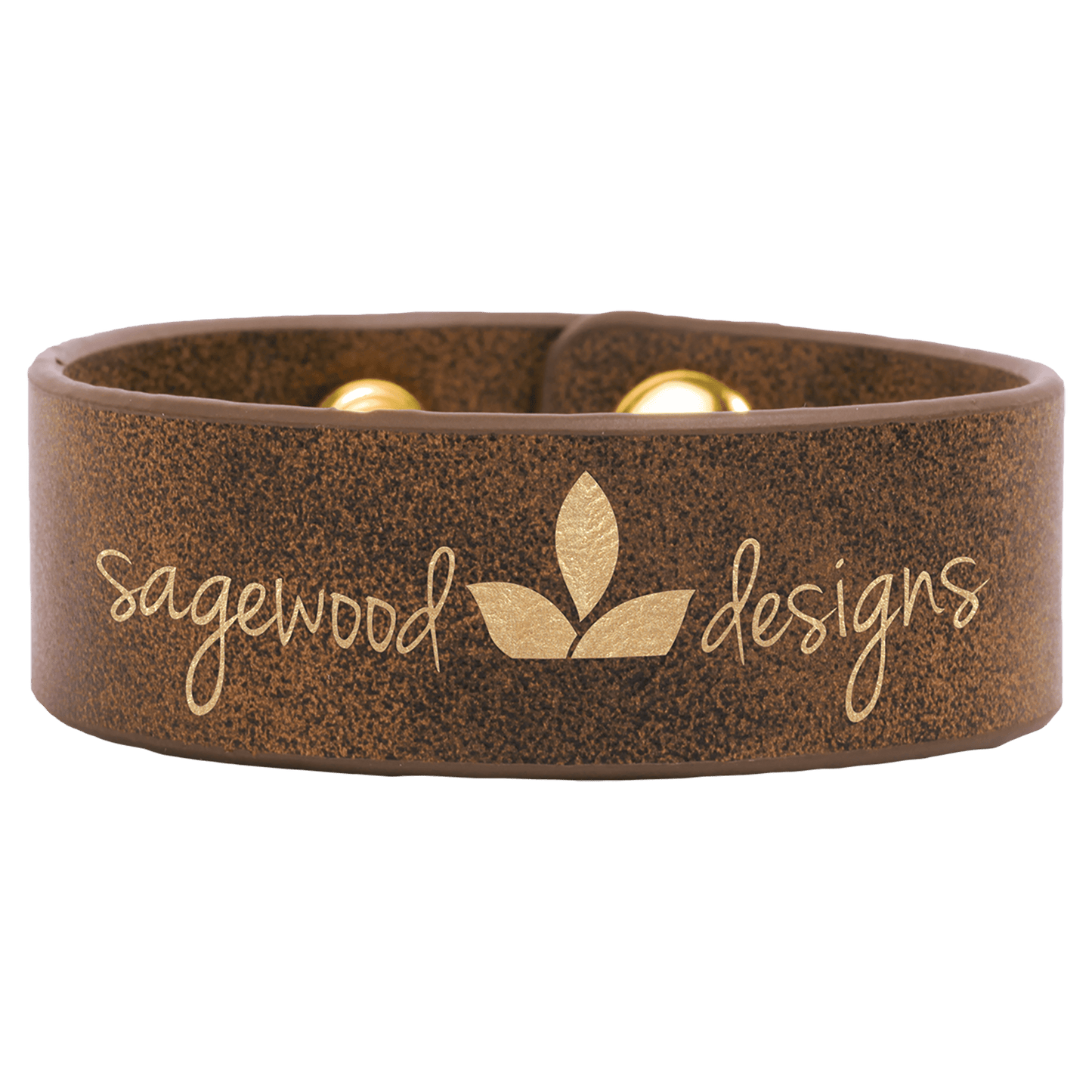 Rustic/Gold laser engravable leatherette cuff bracelet personalized