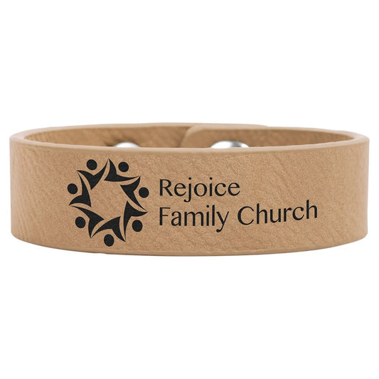 Light Brown laser engravable leatherette youth cuff bracelet personalized