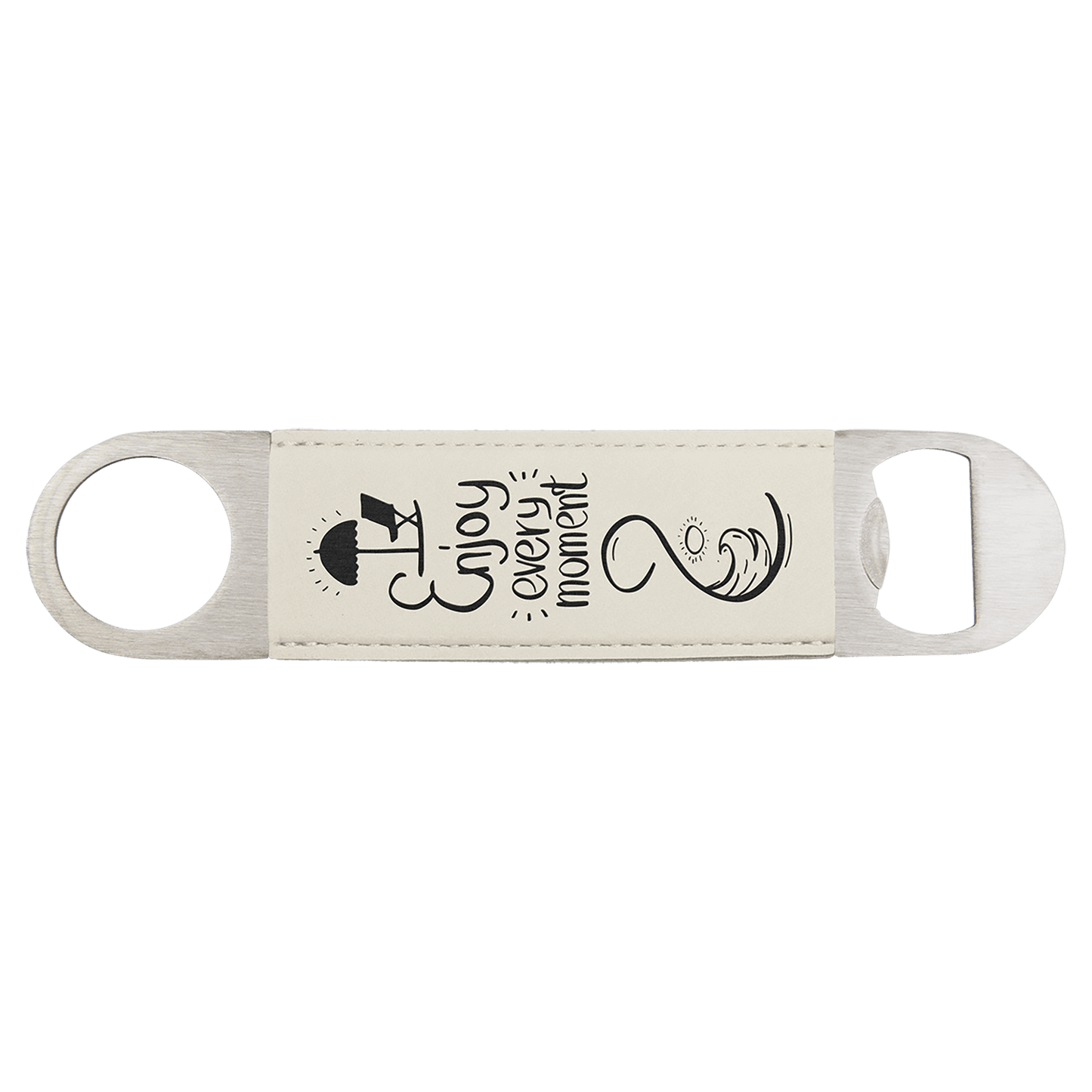 1 1/2" x 7" White/Black Laserable Leatherette Bottle Opener