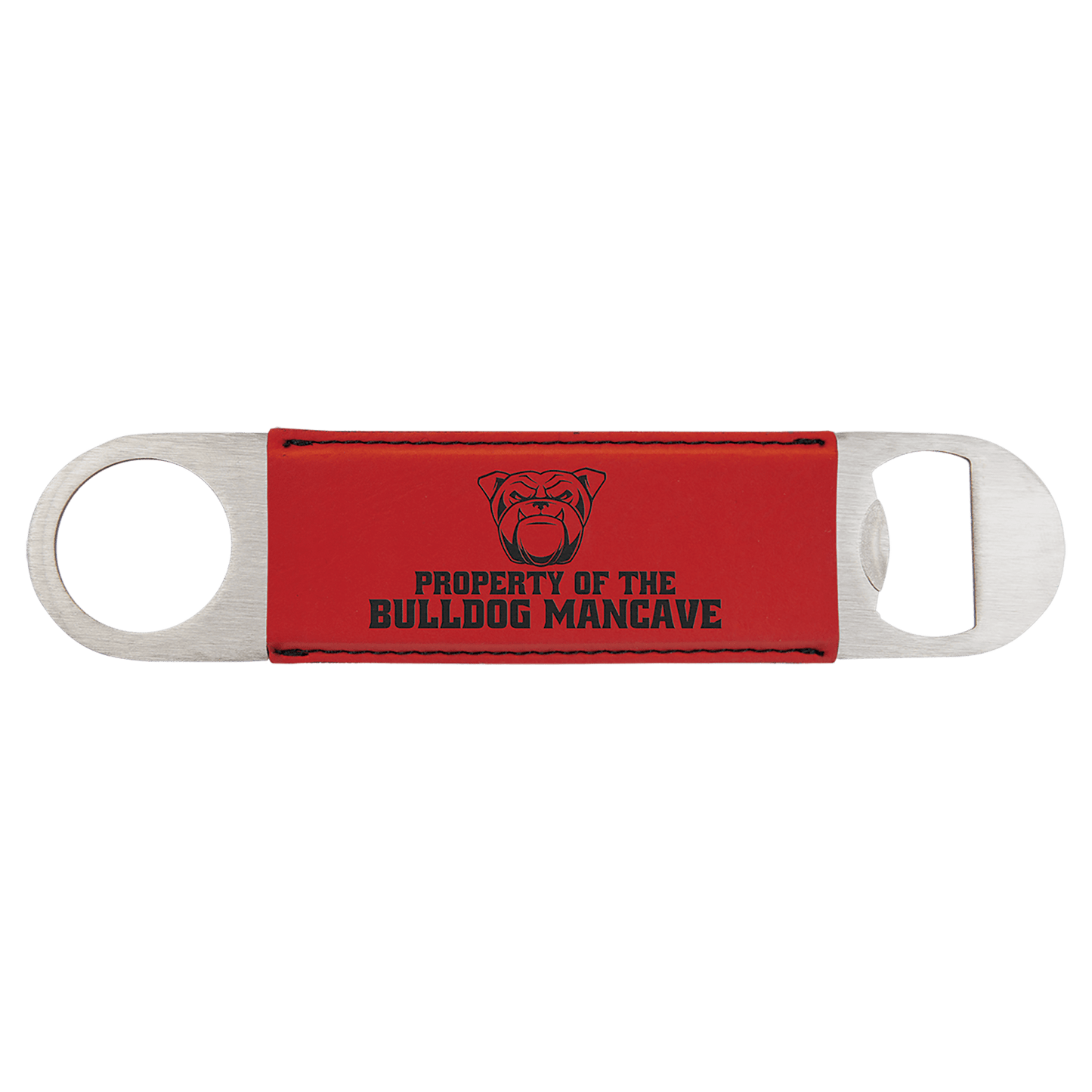 1 1/2" x 7" Red Laserable Leatherette Bottle Opener
