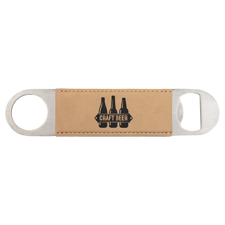 Light Brown laser engravable leatherette bottle opener personalized gift