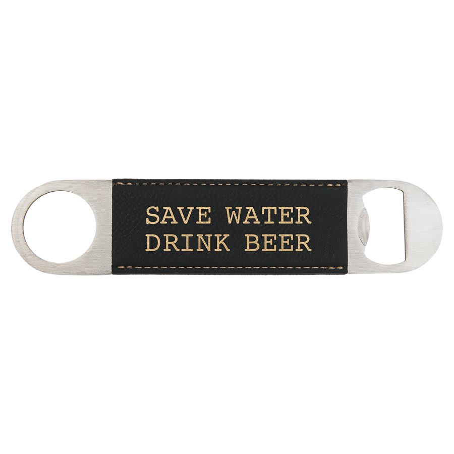 Black/Gold laser engravable leatherette bottle opener personalized gift