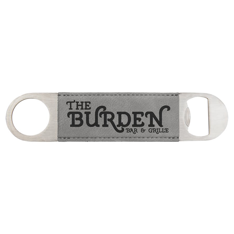 Gray laser engravable leatherette bottle opener personalized gift