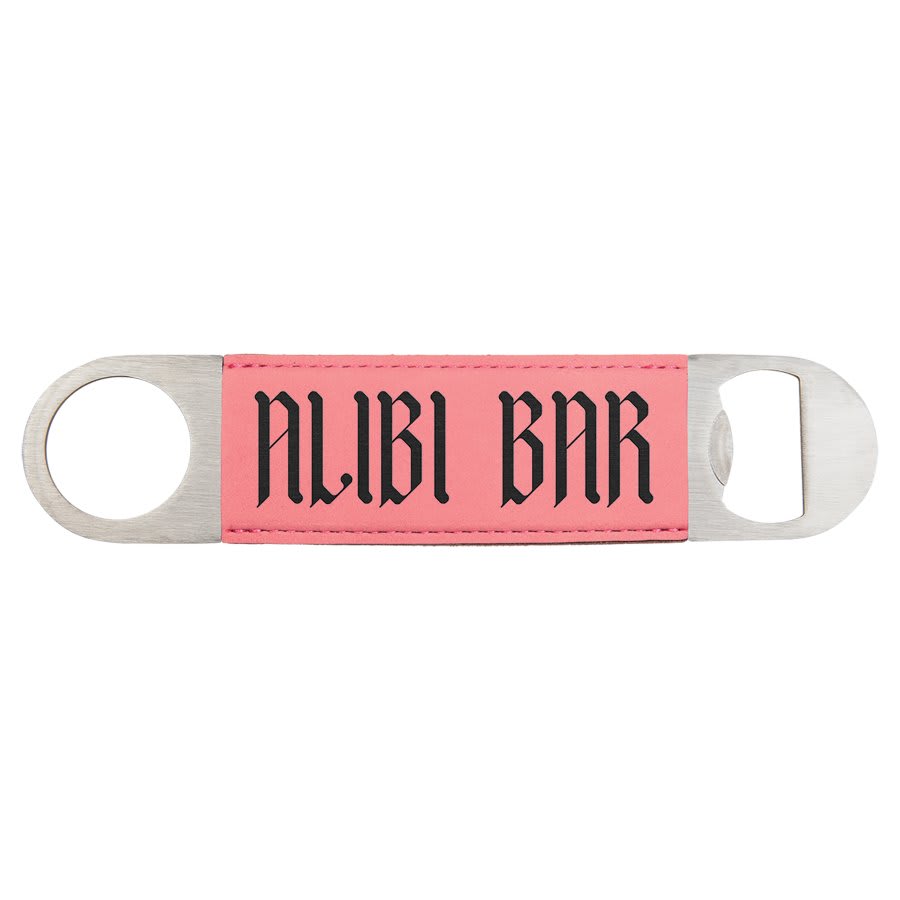 Pink laser engravable leatherette bottle opener personalized gift