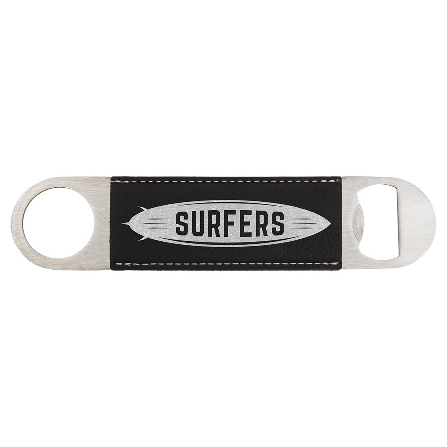 Black/Silver laser engravable leatherette bottle opener personalized gift
