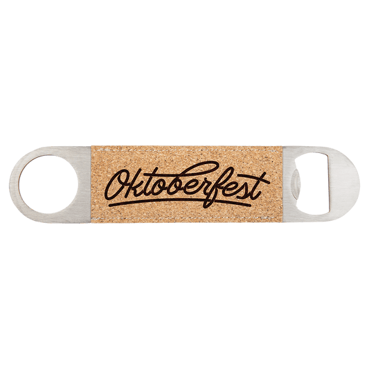 Personalized 7 inch cork and stainless steel bottle opener with custom engraved name or message