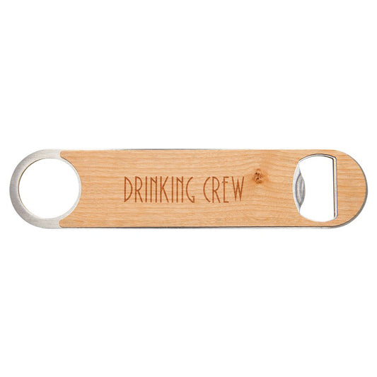 Personalized 7 inch bottle opener with wood veneer and custom engraved name or message