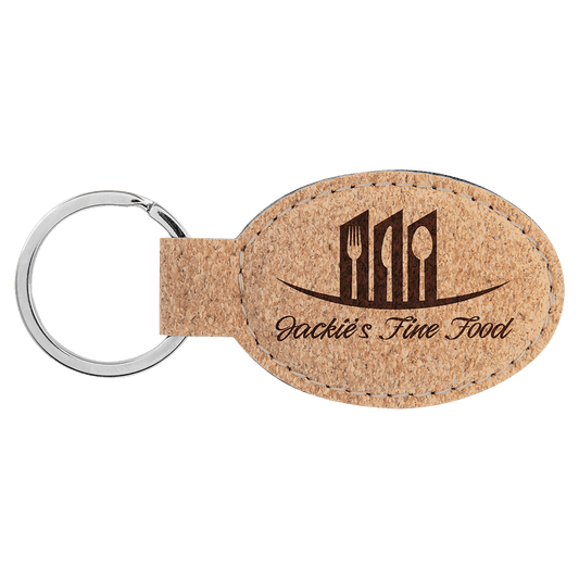 3" x 1 3/4" Cork Oval Keychain laser engravable