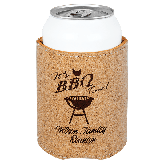 Personalized 3.75 inch cork can beverage holder with custom engraved name or monogram
