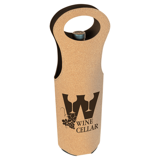 Personalized cork wine bag with custom engraved name or monogram, eco-friendly gift for wine lovers