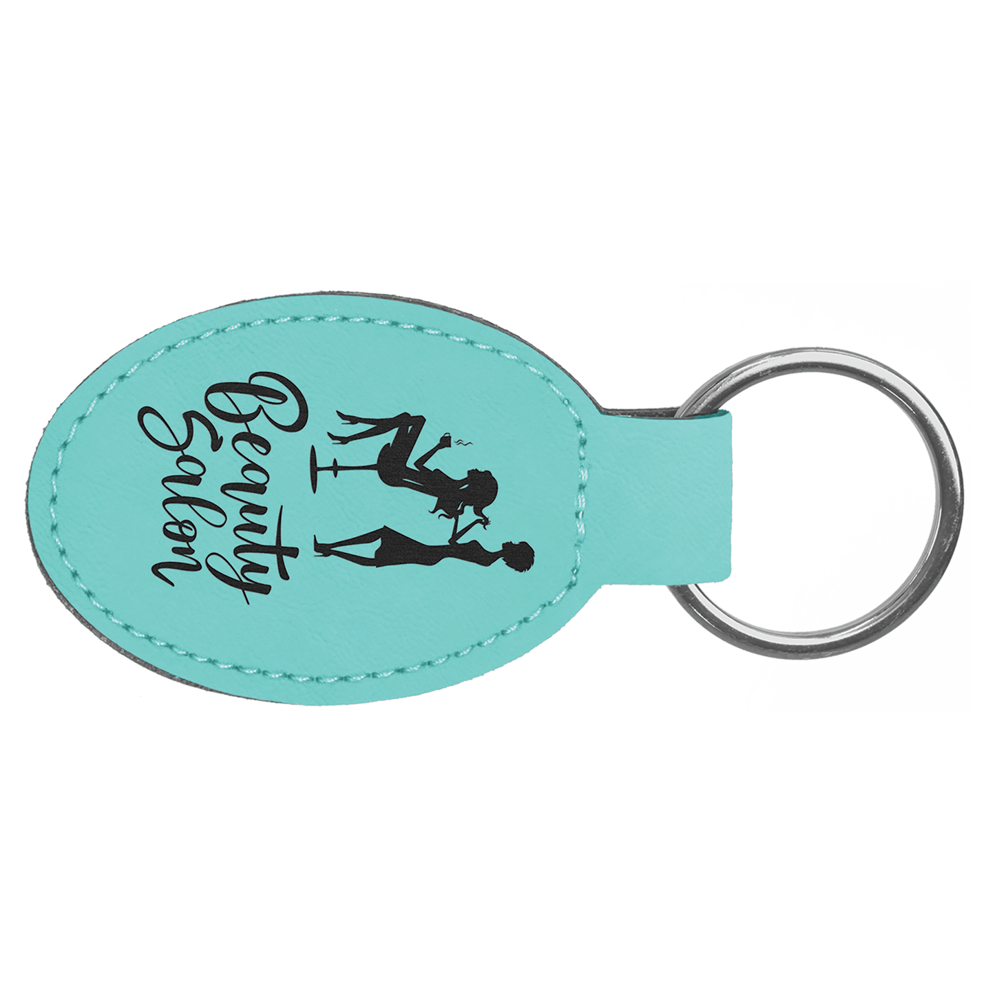 Teal laser engravable leatherette oval keychain personalized gift
