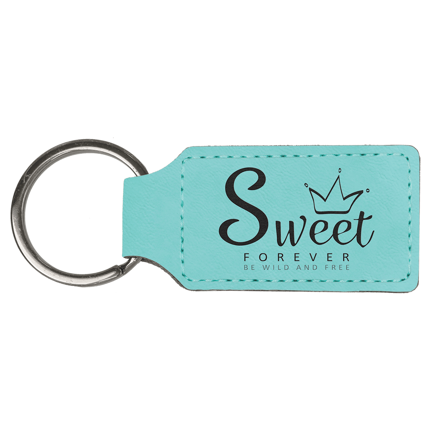 Teal laser engravable leatherette rectangle keychain personalized gift