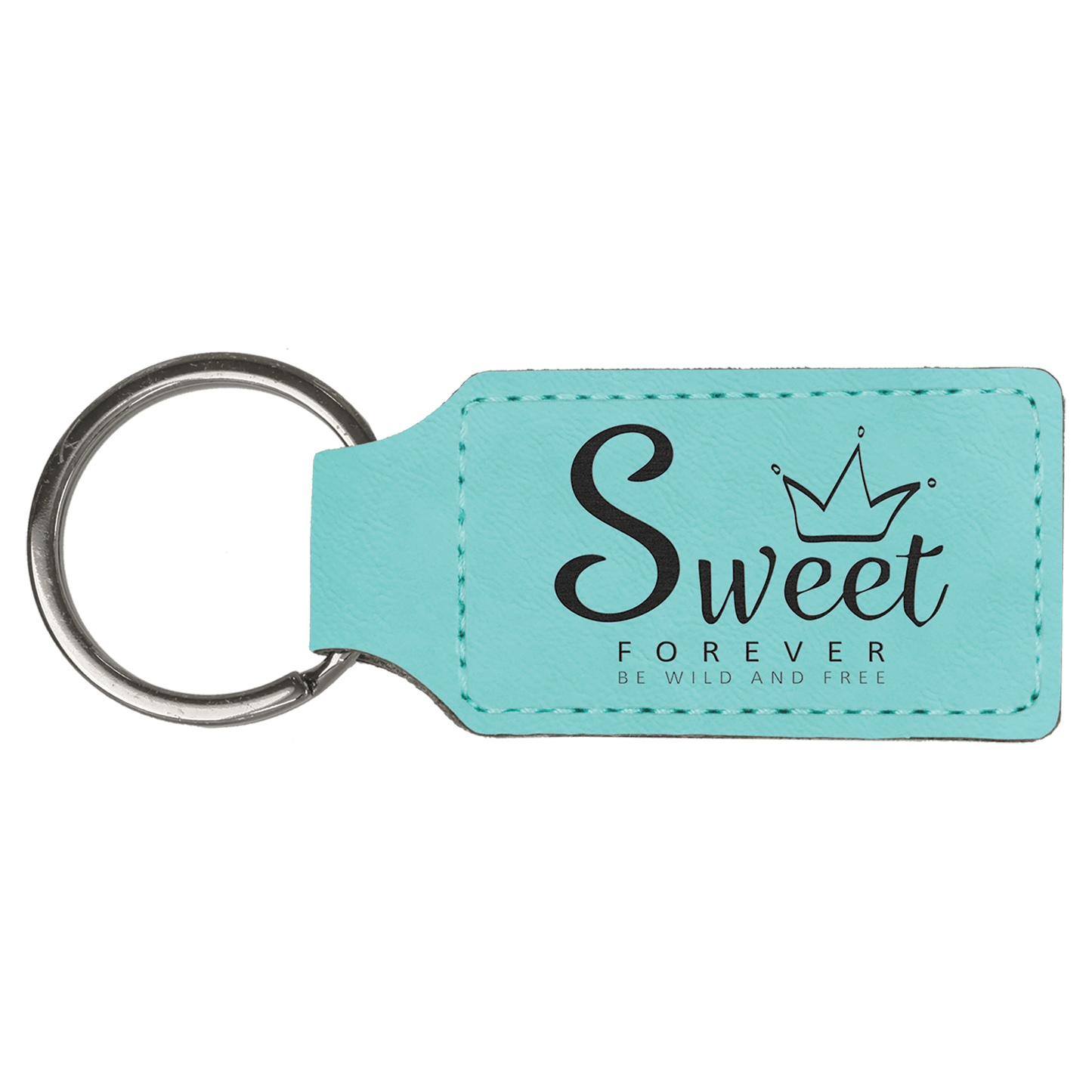 2 3/4" x 1 1/4" Teal Laserable Leatherette Rectangle Keychain