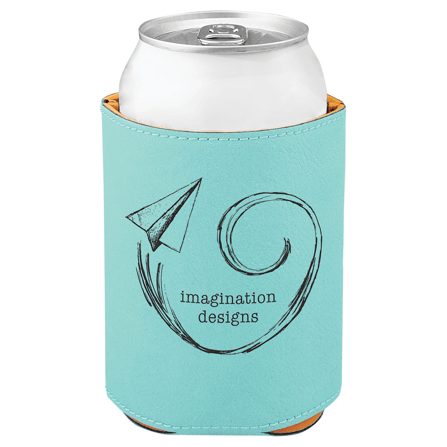 Personalized 3.75 inch leatherette can beverage holder with custom engraved name or monogram