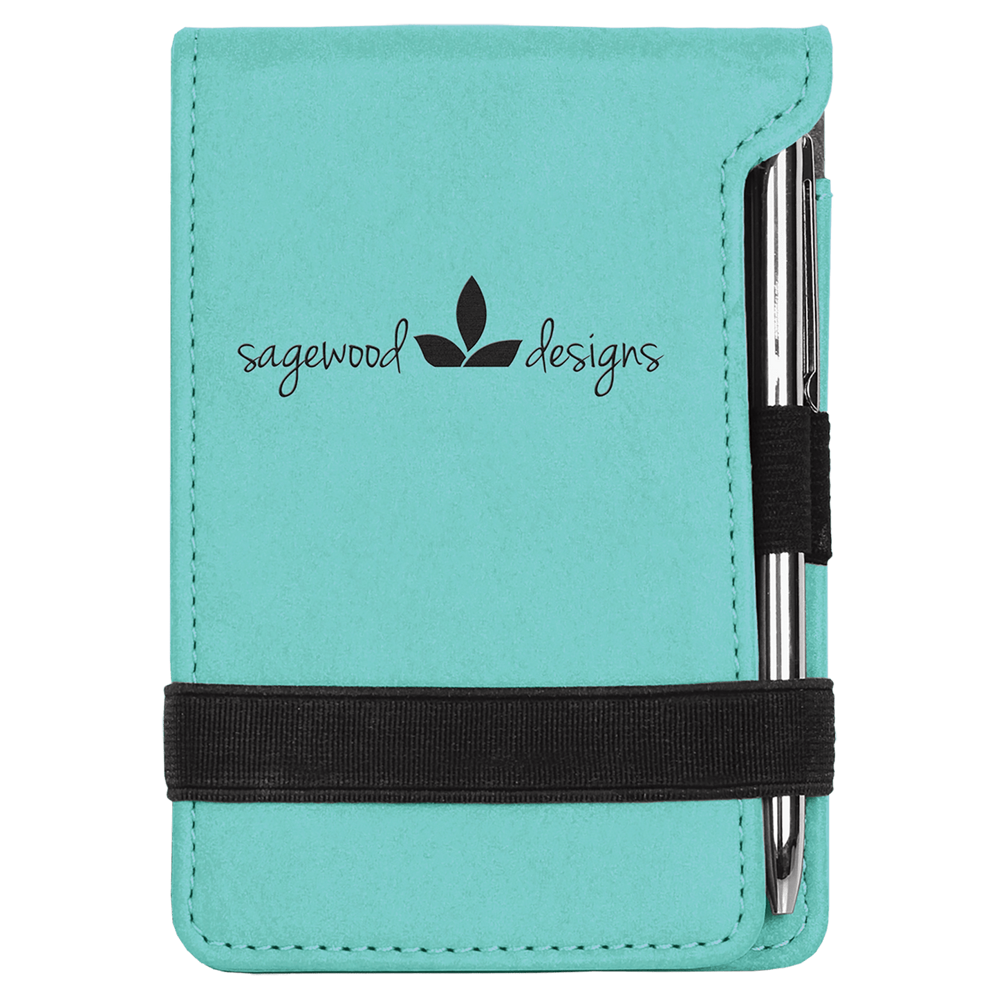Teal 3 1/4" x 4 3/4" laser engravable leatherette notepad personalized gift