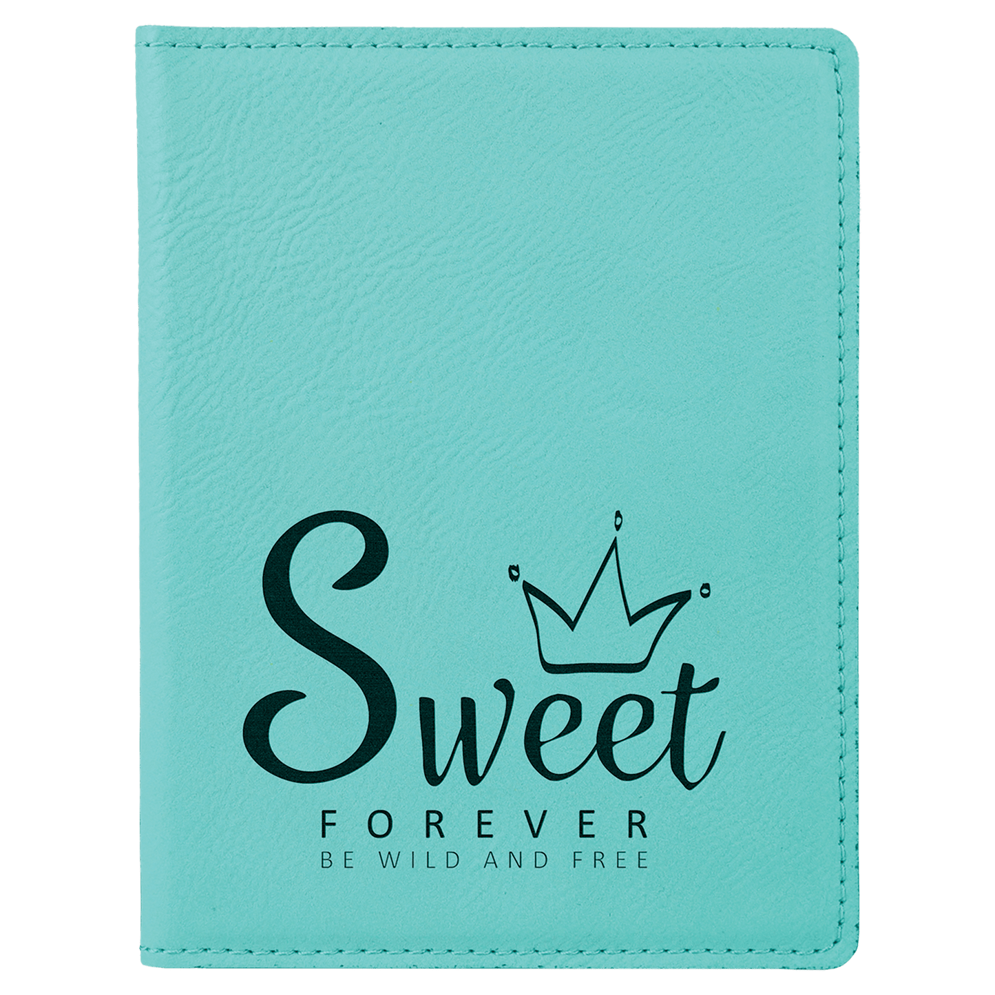 Teal 4 1/4" x 5 1/2" laser engravable leatherette passport holder personalized gift