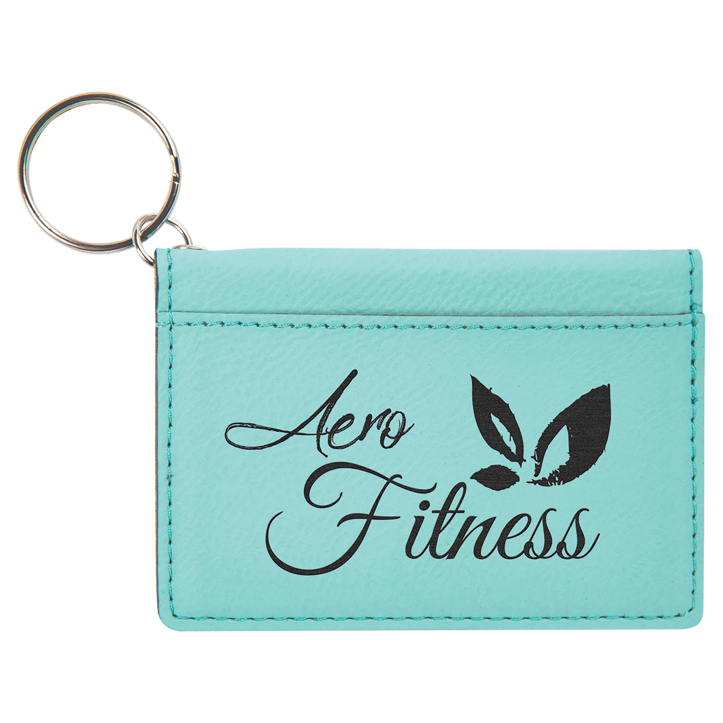 Teal 4 1/4" x 3" laser engravable leatherette id holder personalized gift