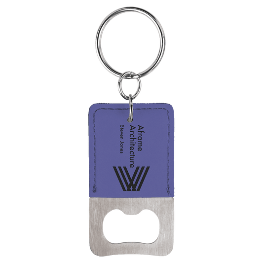 Purple laser engravable leatherette keychain bottle opener personalized gift