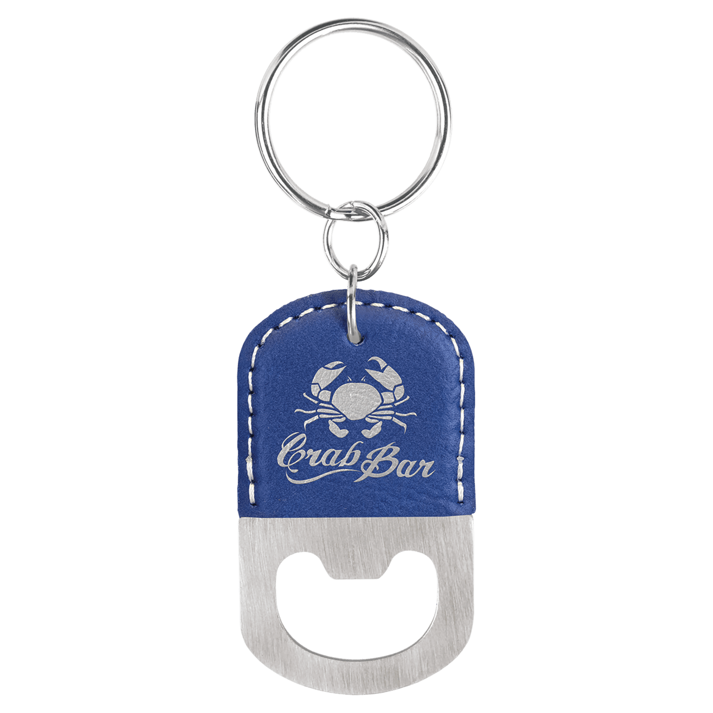 Blue/Silver laser engravable leatherette keychain bottle opener personalized gift