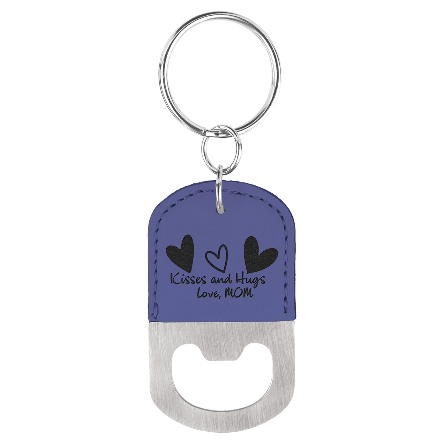 Purple laser engravable leatherette keychain bottle opener personalized gift