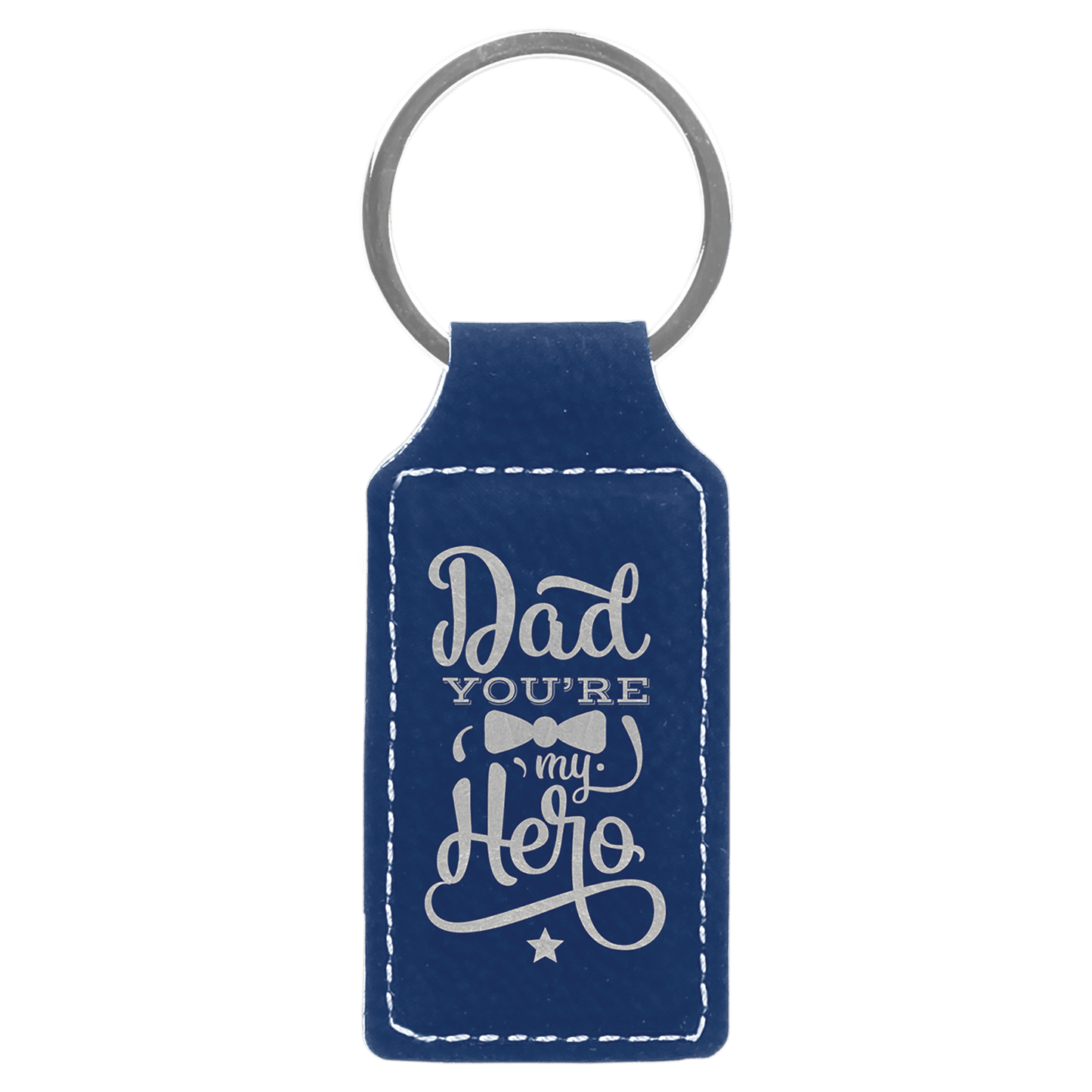 Blue/Silver laser engravable leatherette rectangle keychain personalized gift