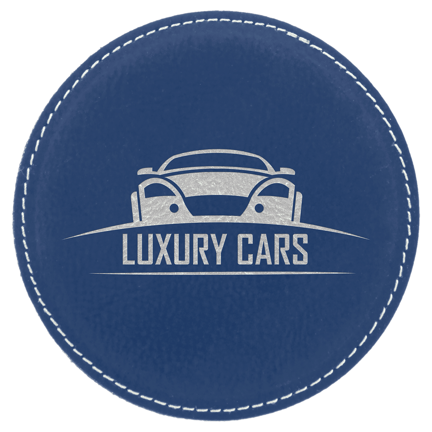 Blue/Silver laser engravable leatherette round coaster set of 6 personalized
