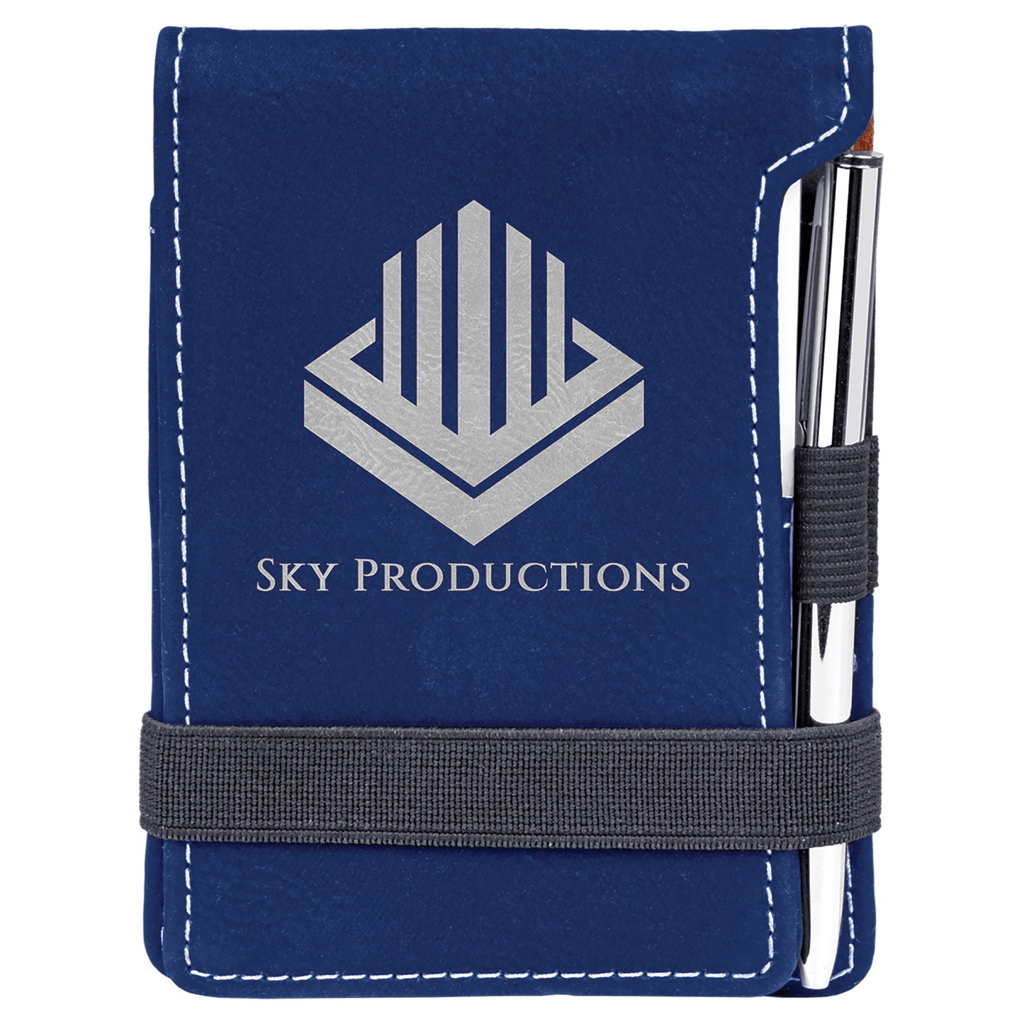 Blue/Silver 3 1/4" x 4 3/4" laser engravable leatherette notepad personalized gift