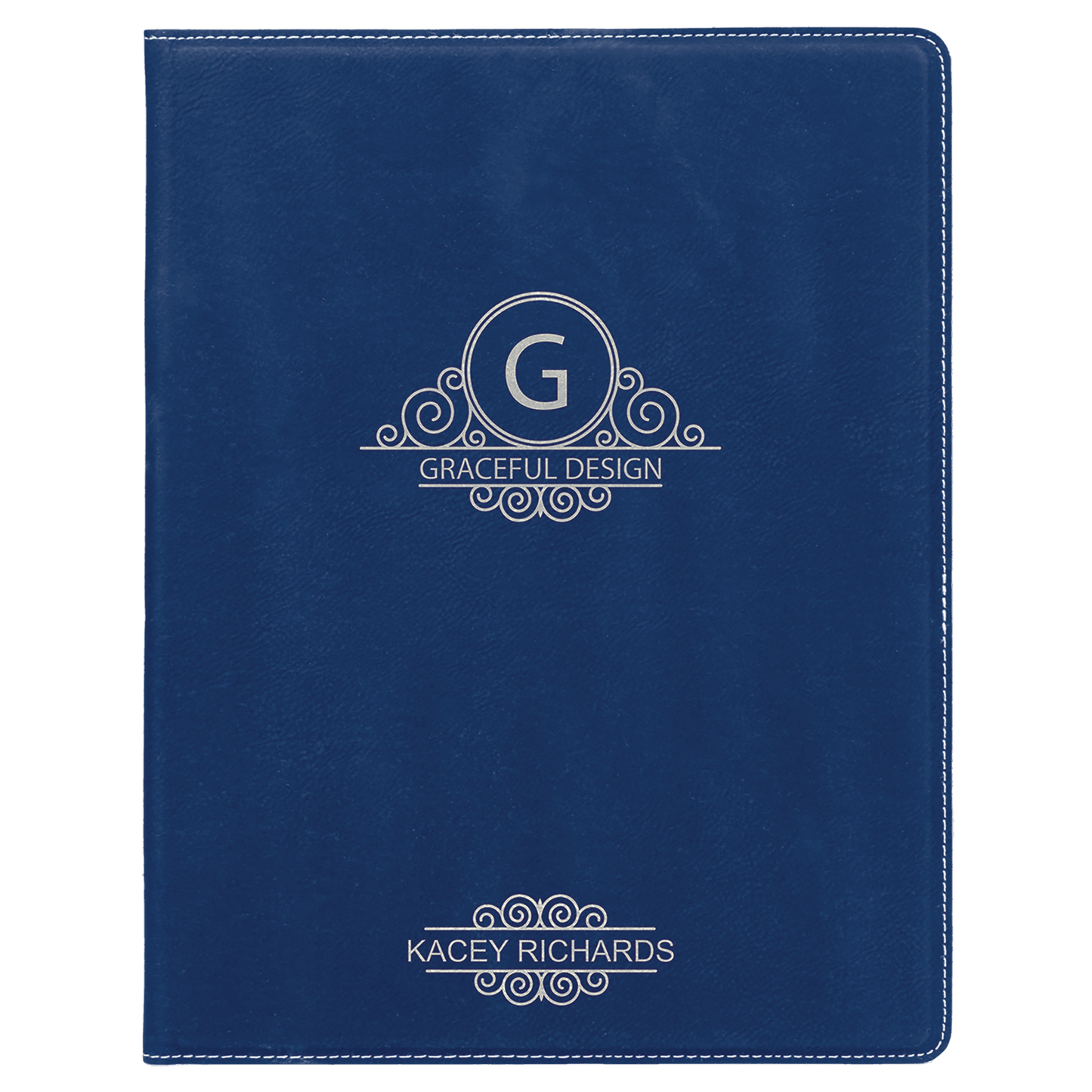 7" x 9" Blue/Silver Laserable Leatherette Small Portfolio with Notepad