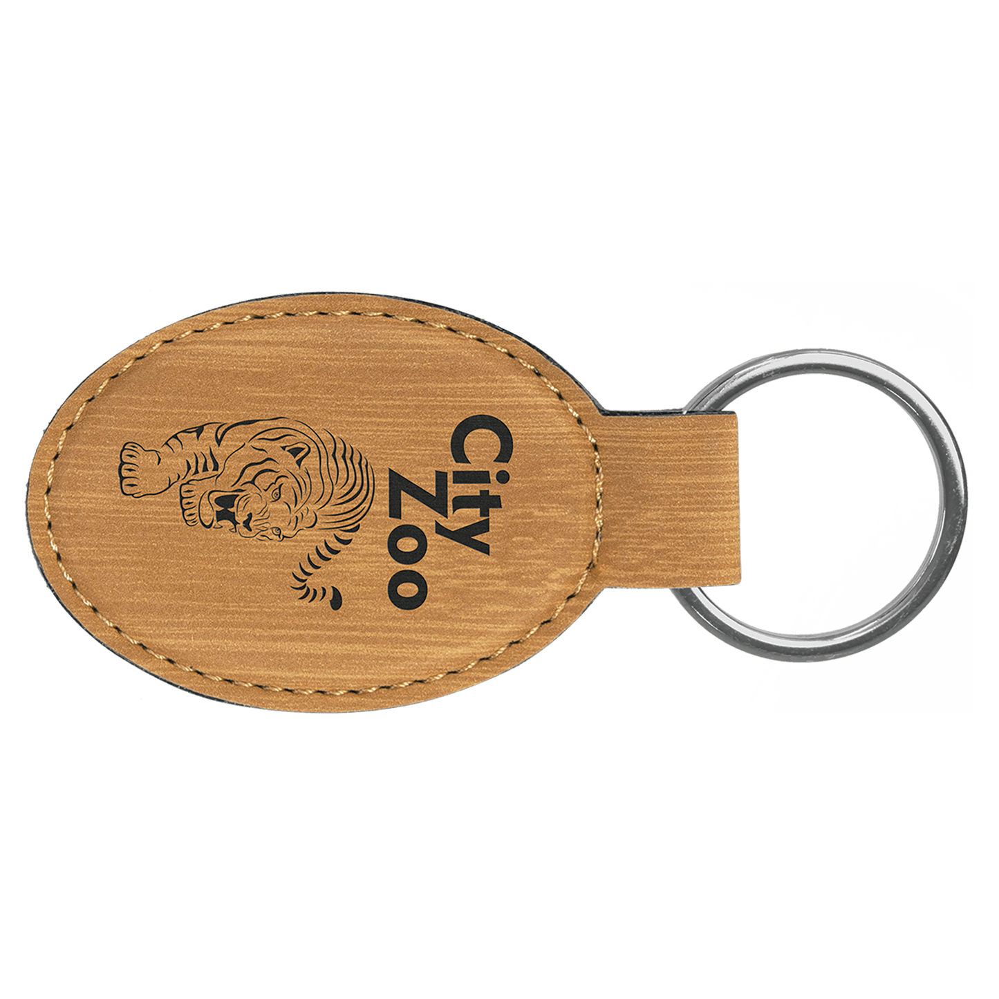 Bamboo laser engravable leatherette oval keychain personalized gift