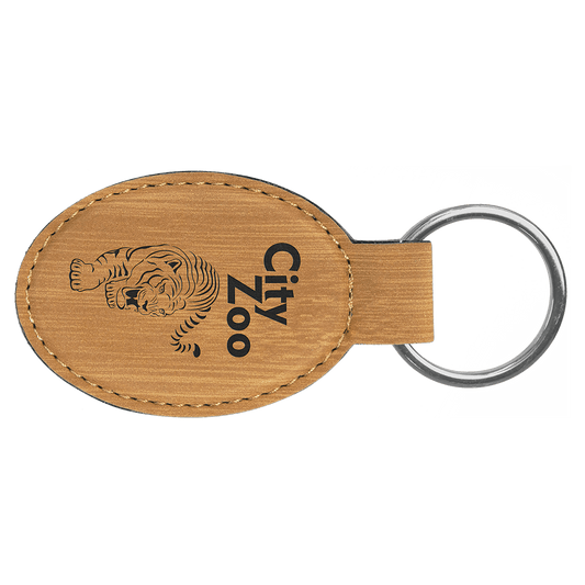 3" x 1 3/4" Bamboo Laserable Leatherette Oval Keychain