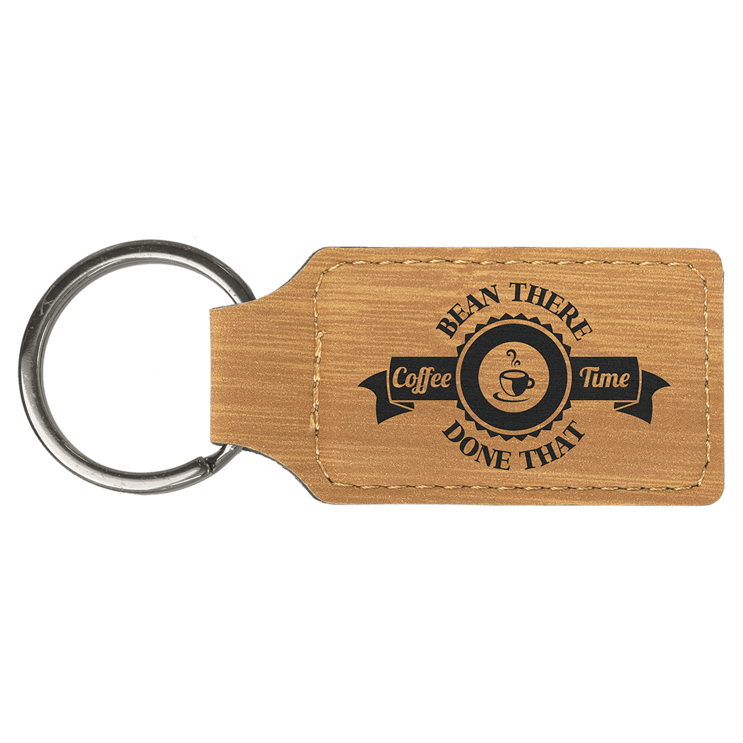 Bamboo laser engravable leatherette rectangle keychain personalized gift