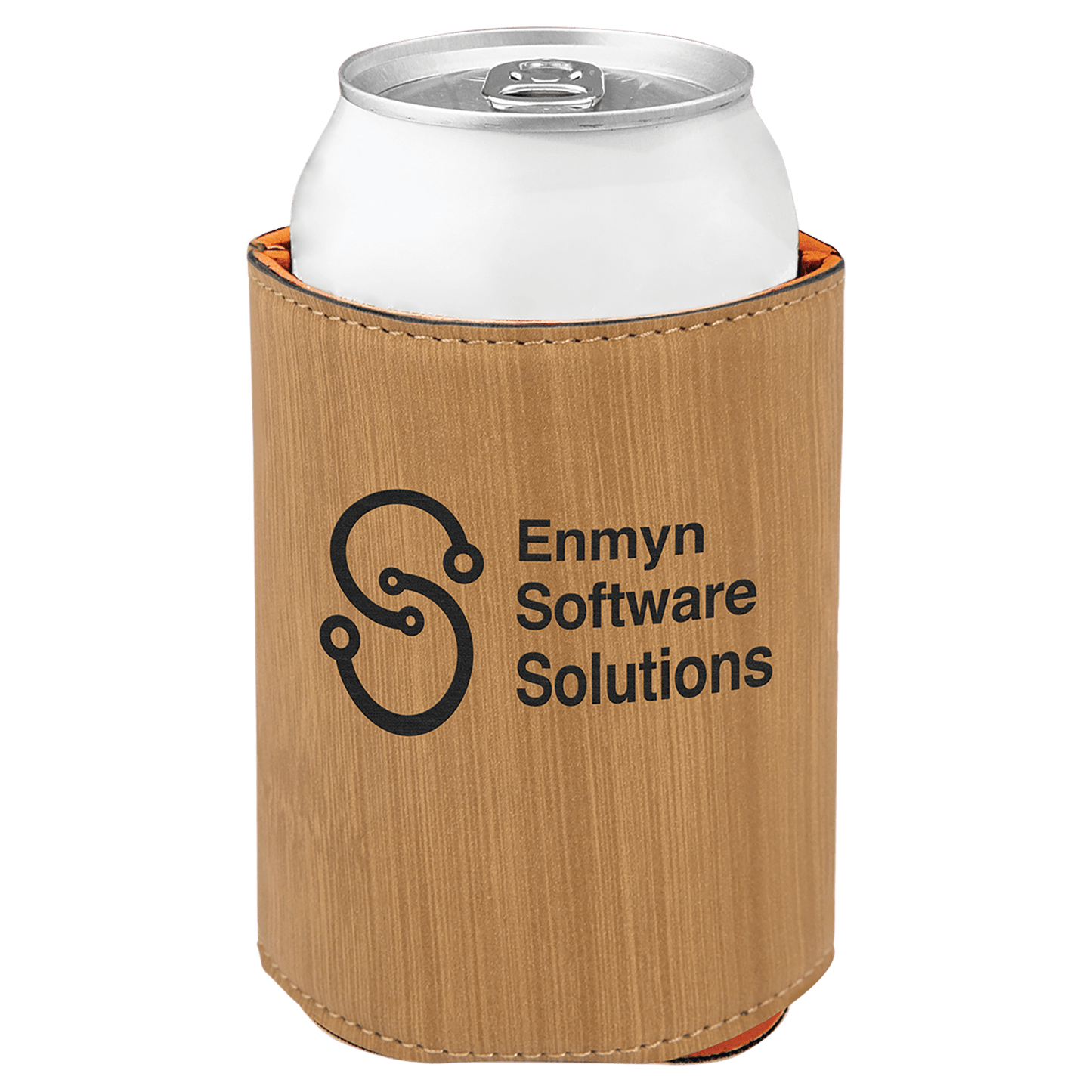 Personalized 3.75 inch leatherette can beverage holder with custom engraved name or monogram