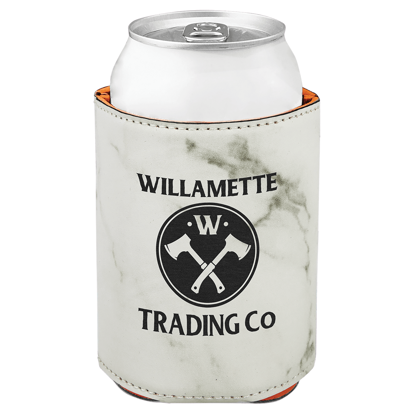 Personalized 3.75 inch leatherette can beverage holder with custom engraved name or monogram