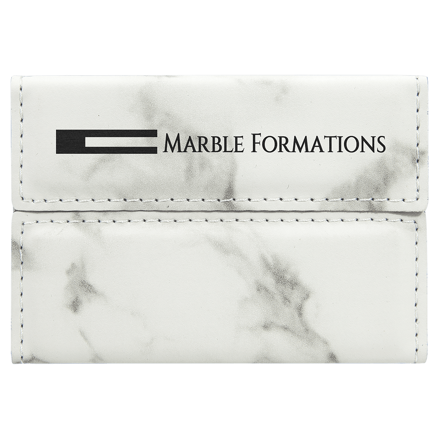 White Marble 3 3/4" x 2 3/4" Laserable Leatherette Hard Business Card Holder