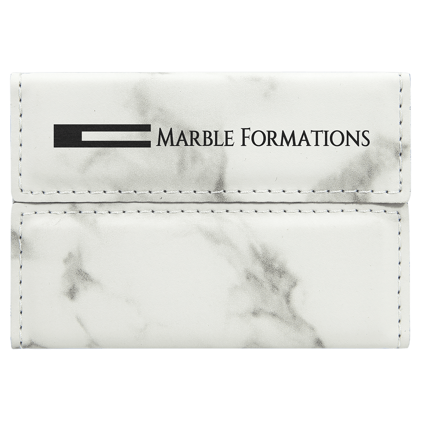 3 3/4" x 2 3/4" White Marble Laserable Leatherette Hard Business Card Holder