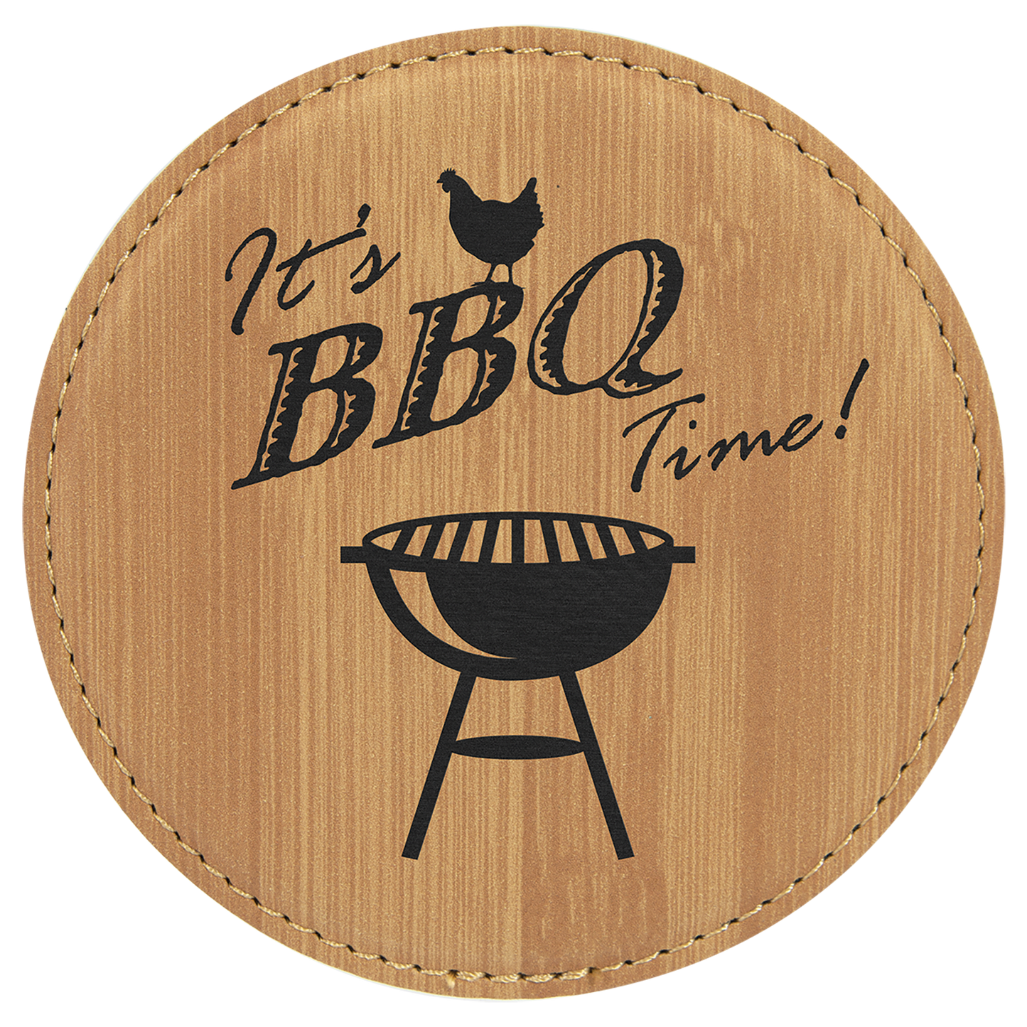 Bamboo laser engravable leatherette round coaster set of 6 personalized