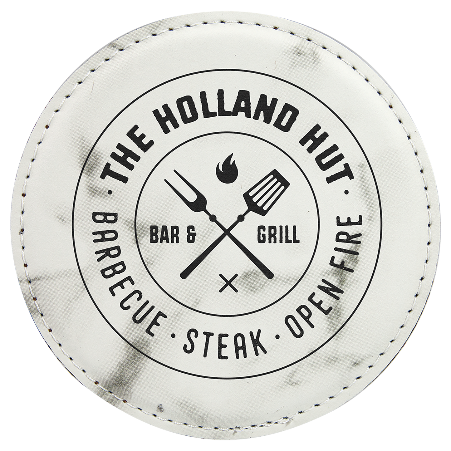 Personalized 4 inch round leatherette coaster with custom engraved name or monogram