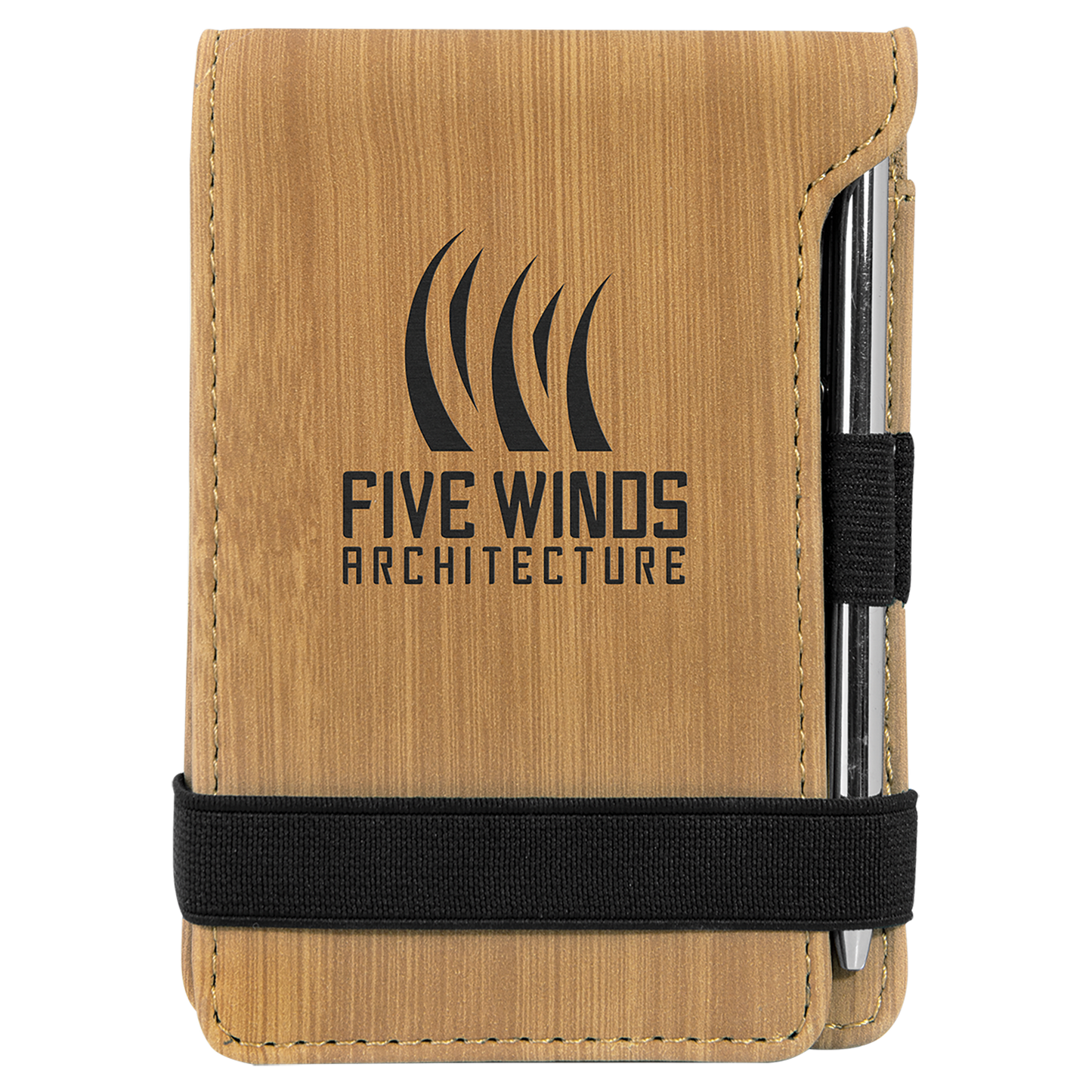 Bamboo 3 1/4" x 4 3/4" laser engravable leatherette notepad personalized gift