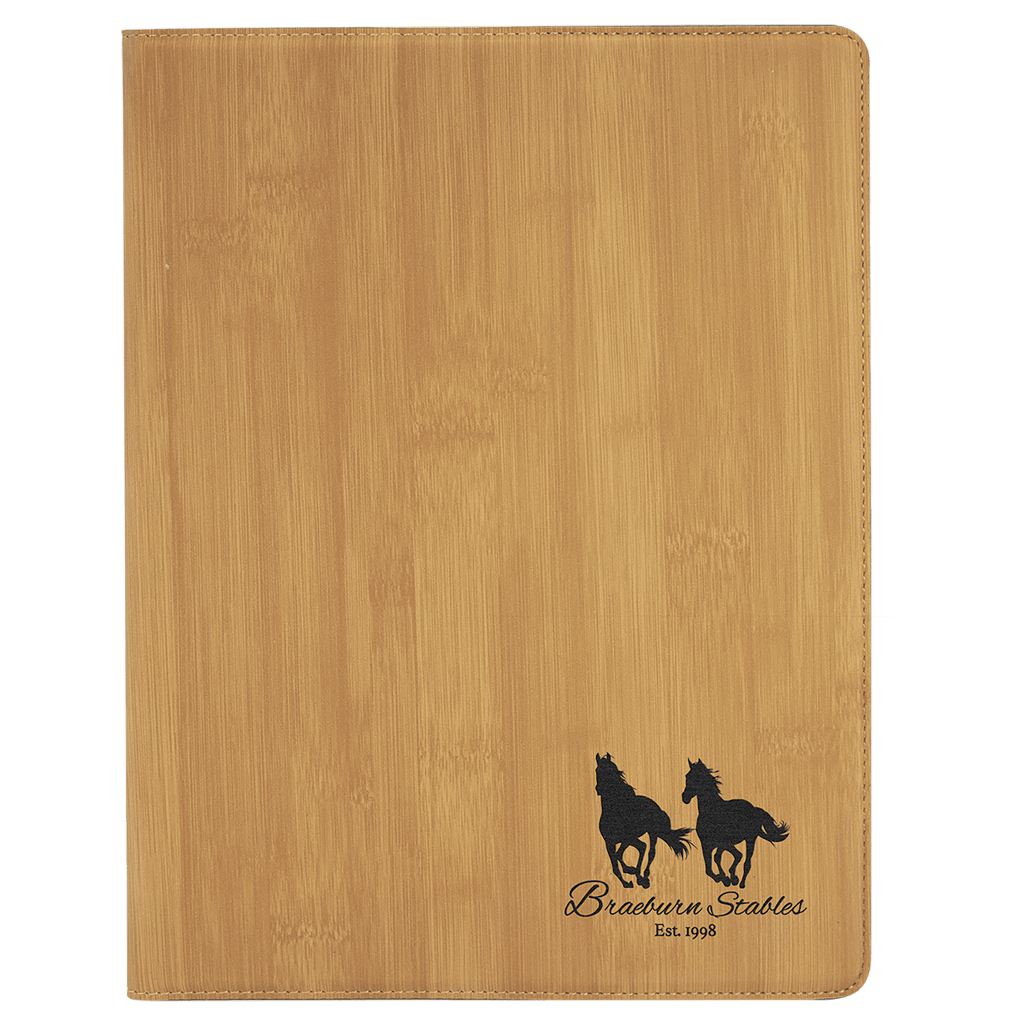 Bamboo 9 1/2" x 12" laser engravable leatherette portfolio notepad professional gift