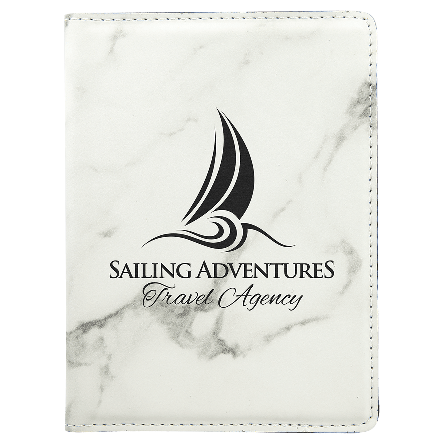 White Marble 4 1/4" x 5 1/2" laser engravable leatherette passport holder personalized gift