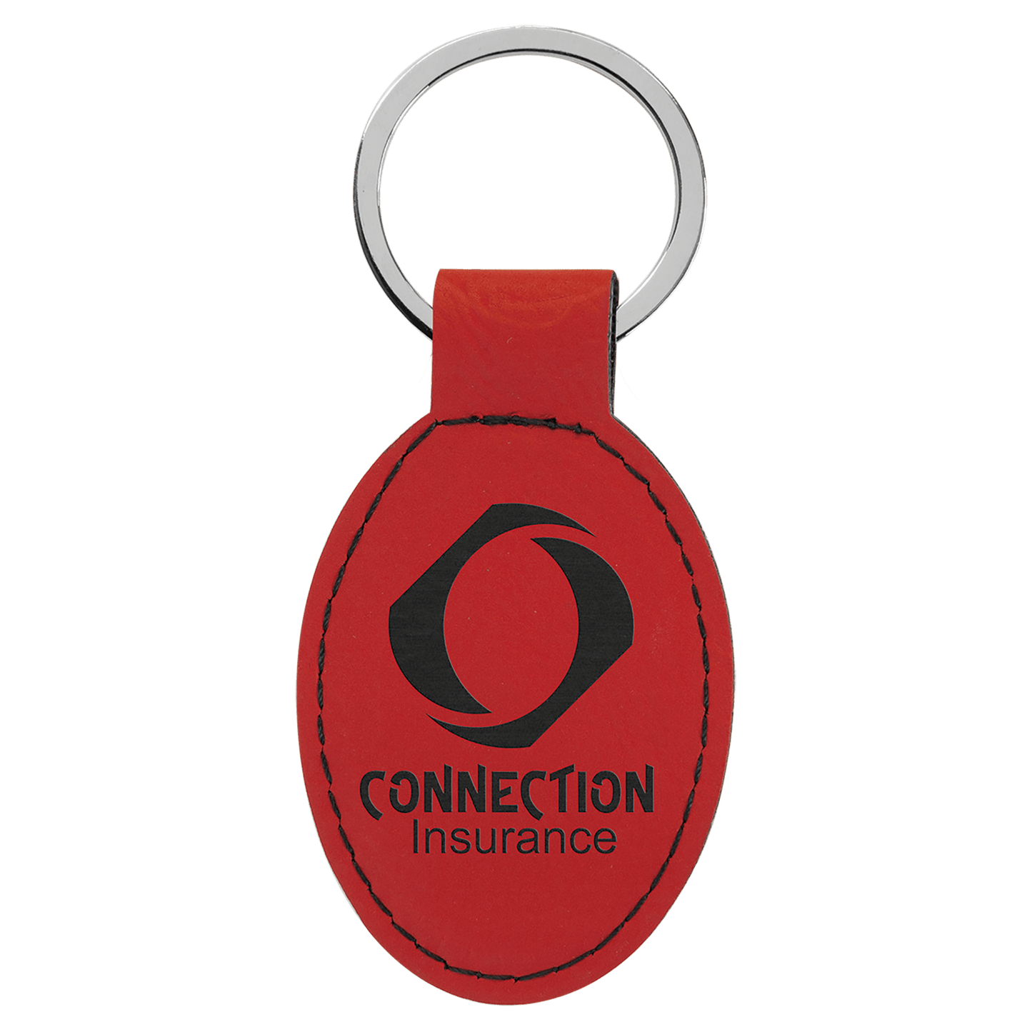 3" x 1 3/4" Red Laserable Leatherette Oval Keychain