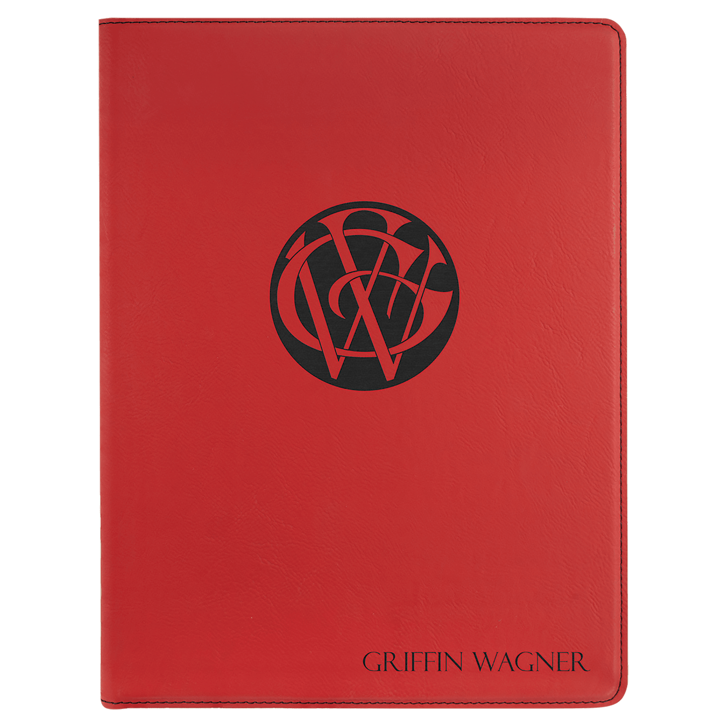 9 1/2" x 12" Red Laserable Leatherette Portfolio with Notepad