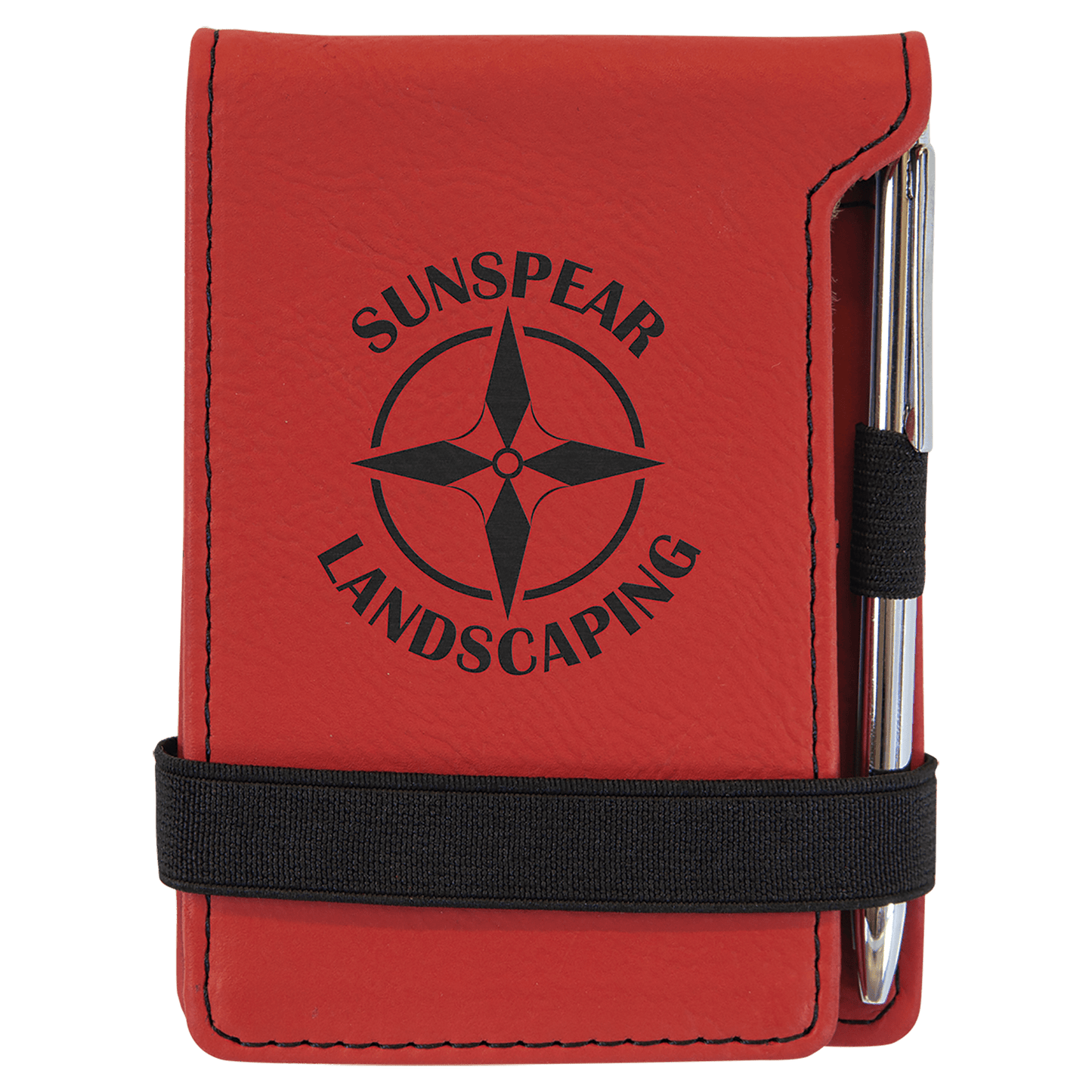 Red 3 1/4" x 4 3/4" laser engravable leatherette notepad personalized gift