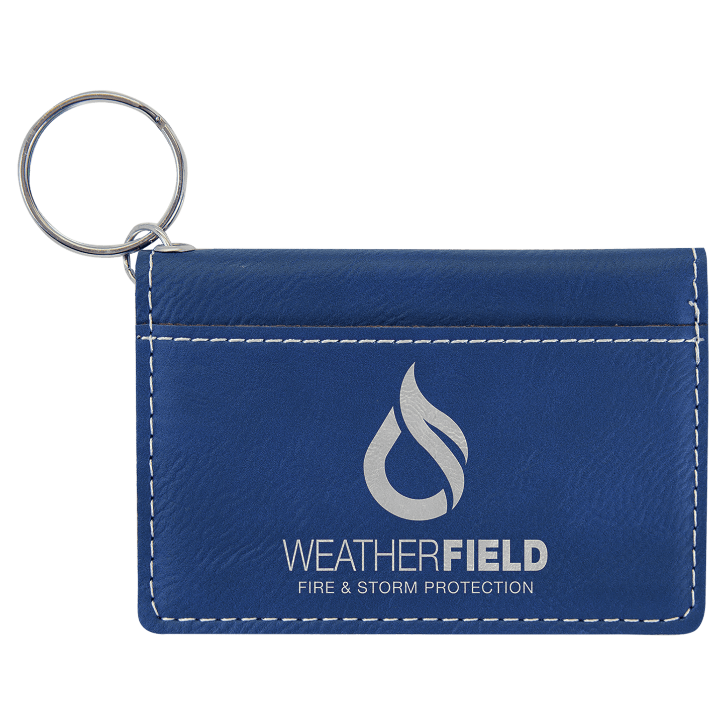 Blue/Silver 4 1/4" x 3" laser engravable leatherette id holder personalized gift