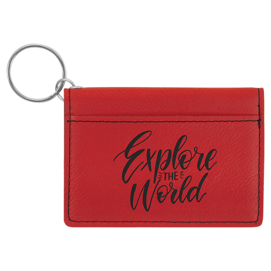 4 1/4" x 3" Red Laserable Leatherette Keychain ID Holder