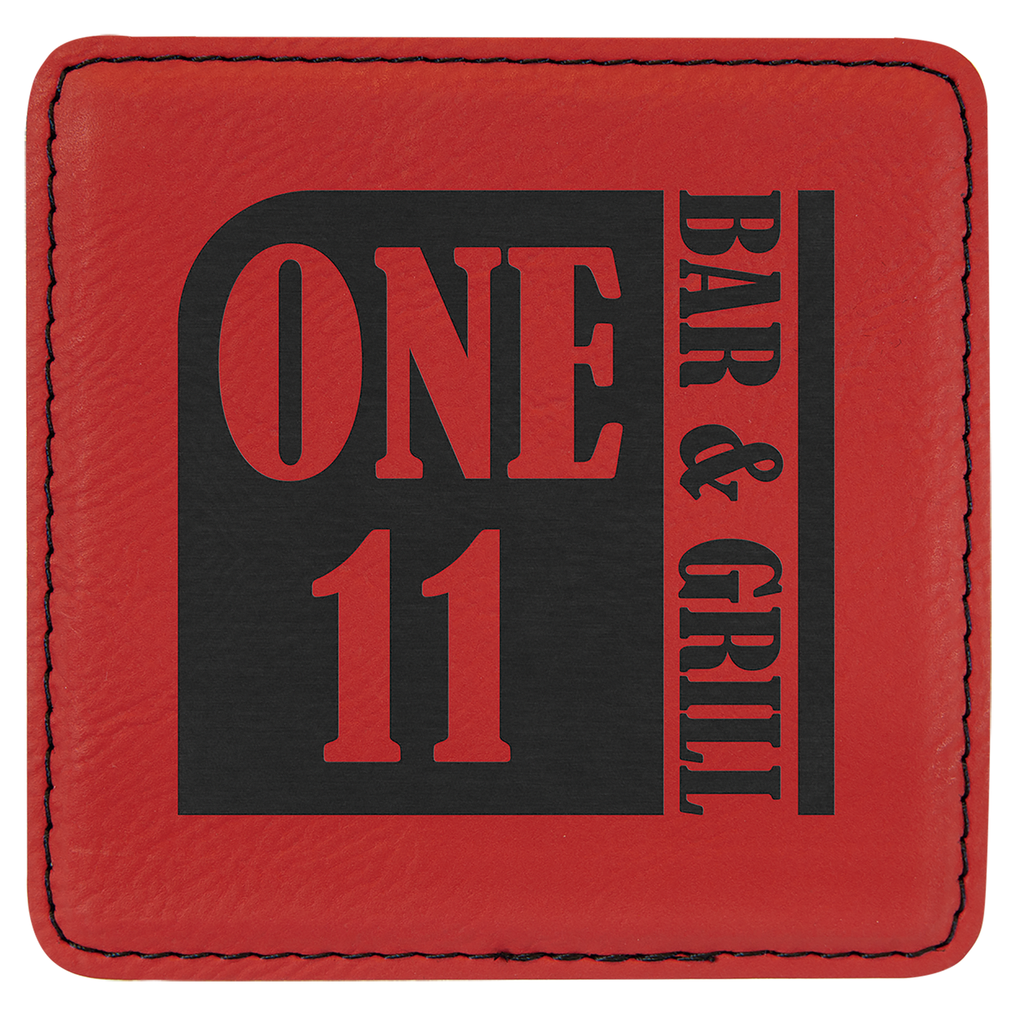 Red 4" x 4" Square Laserable Leatherette 6-Coaster Set