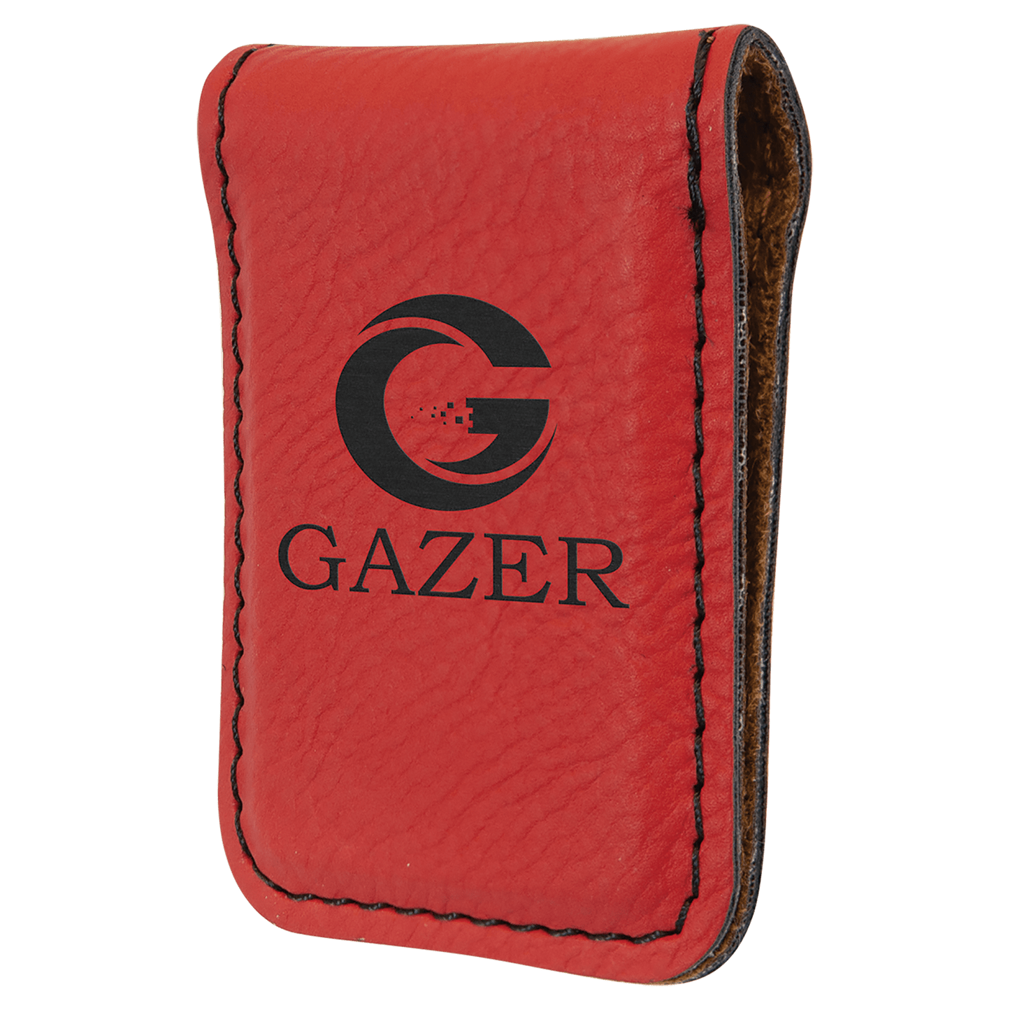 Red laser engravable leatherette money clip personalized gift